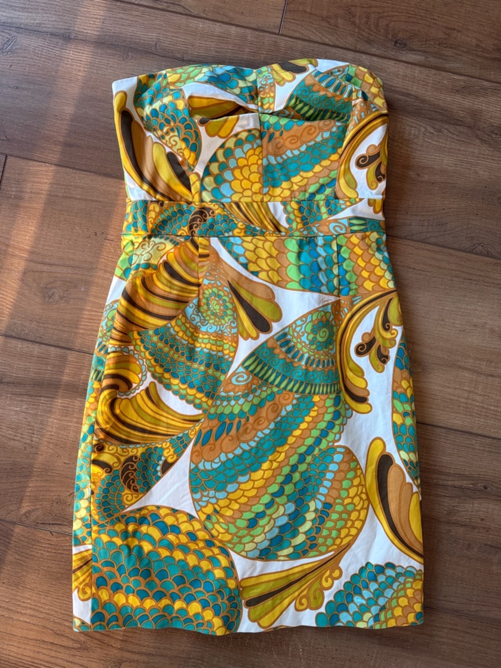 Banana Republic x Trina Turk Pisices printed Cora strapless dress 0P